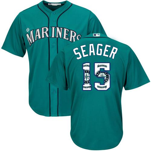 Mariners #15 Kyle Seager Green Team Logo Fashion Stitched MLB Jersey